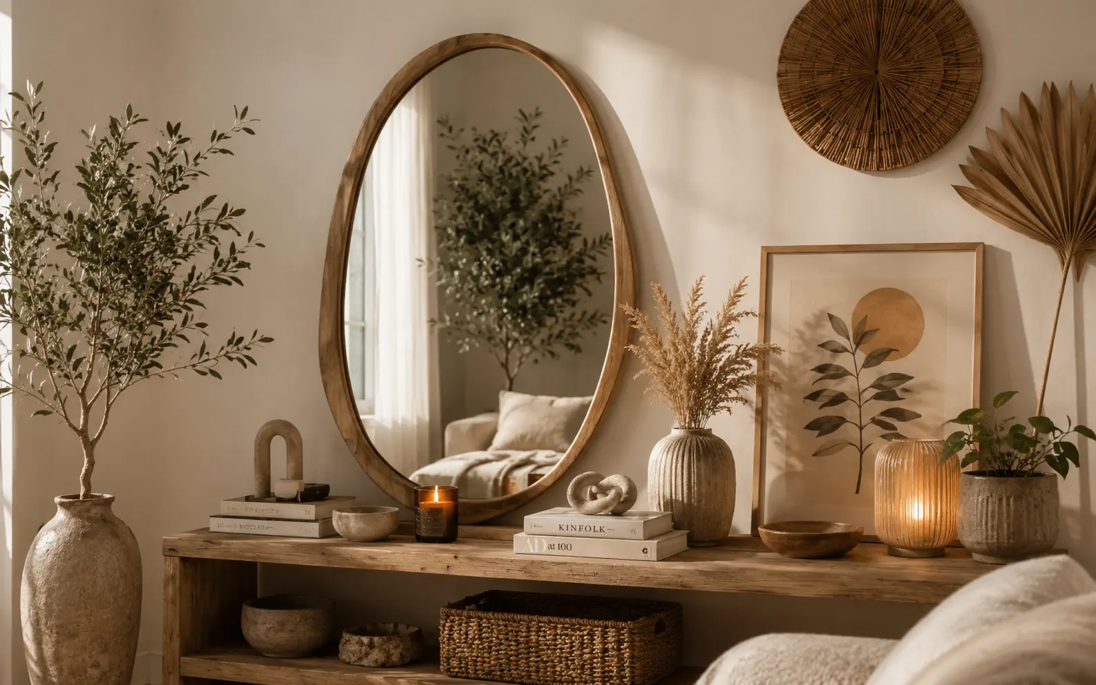 A self-taught interior designer reviewing a portfolio and material samples
